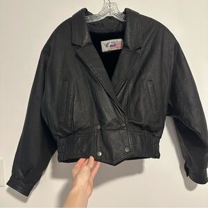 Vintage American leather black biker jacket